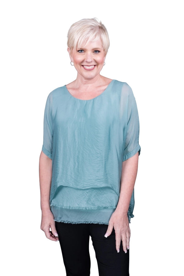 ADRIANA SILK DOUBLE RAW EDGE TOP-ONE SIZE-TEES BY TINA