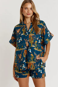 PRAIRIE SHORT SLEEVE BLOUSE-NAVY-LULA LIFE