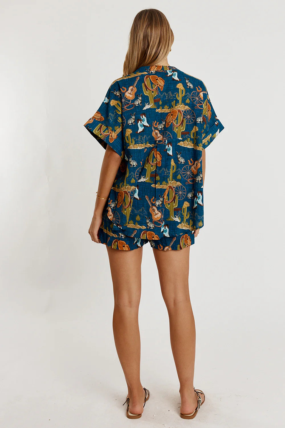 PRAIRIE SHORT SLEEVE BLOUSE-NAVY-LULA LIFE