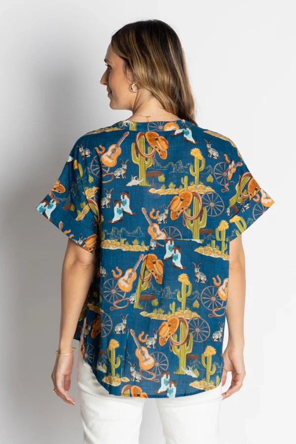 PRAIRIE SHORT SLEEVE BLOUSE-NAVY-LULA LIFE