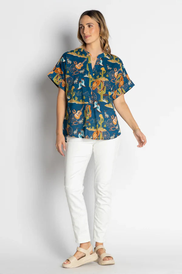 PRAIRIE SHORT SLEEVE BLOUSE-NAVY-LULA LIFE