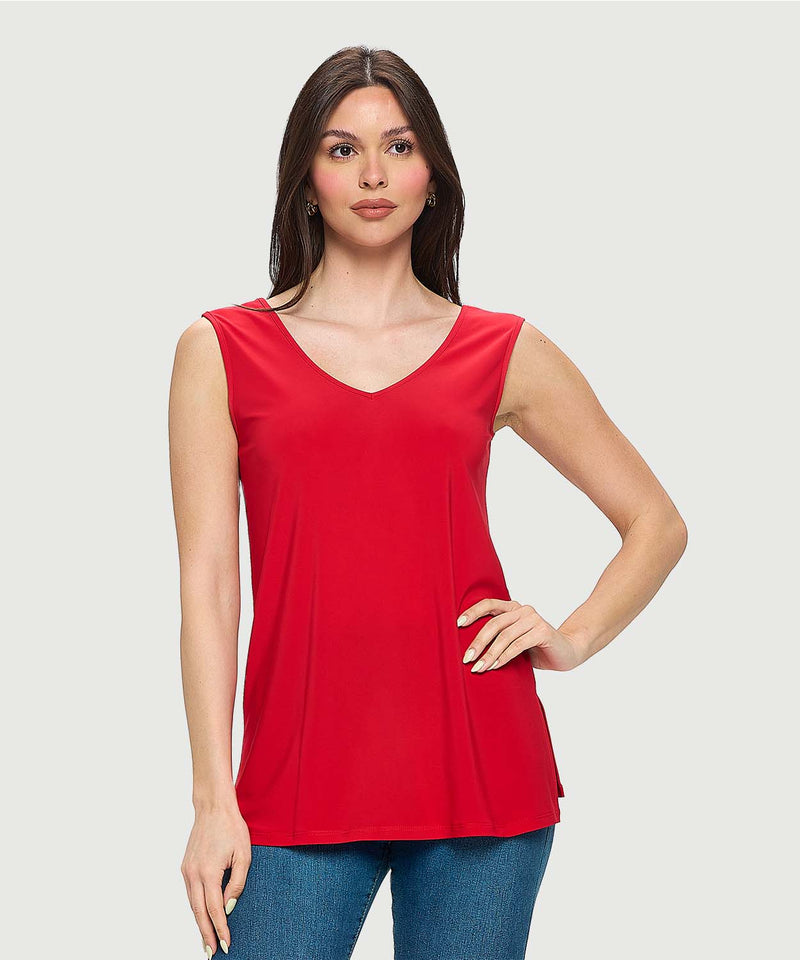 CUT AND SEW SCOOP NECK V BACK TANK-RED-LAST TANGO