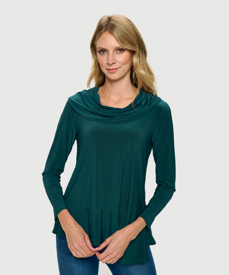 COWL NECK L/S BOHEMIAN TOP-FOREST GREEN-LAST TANGO
