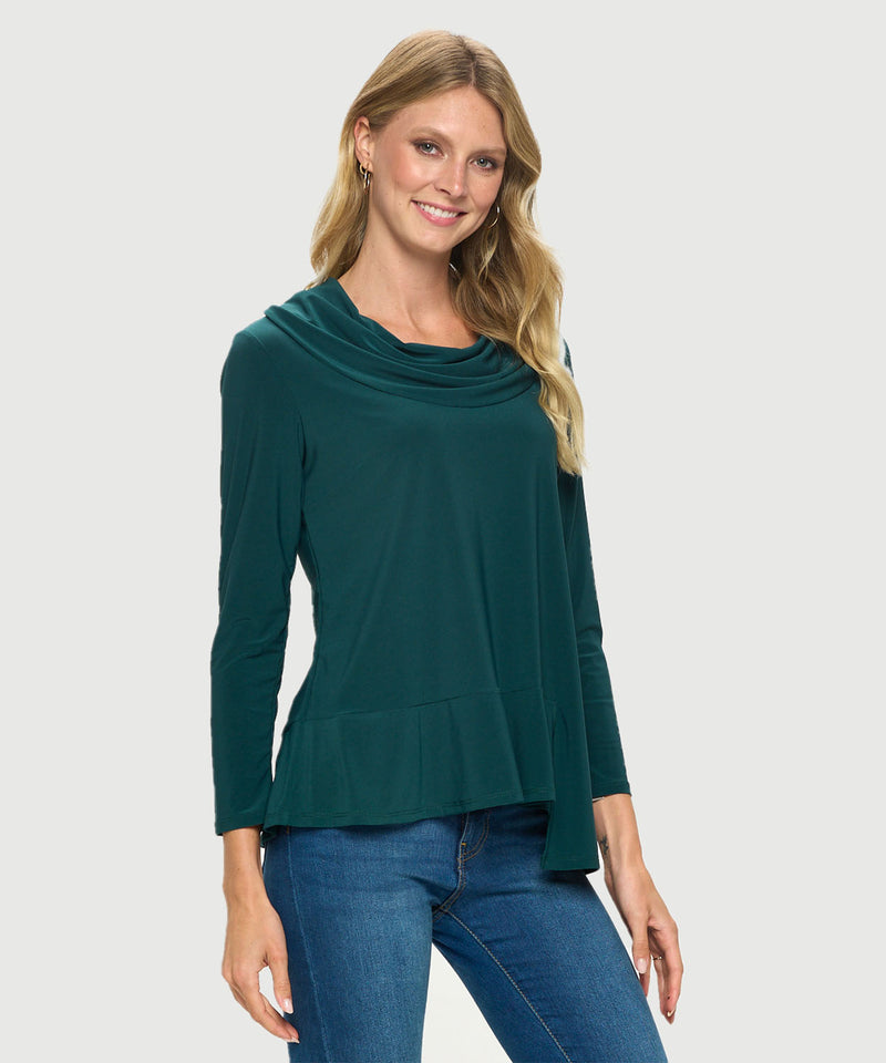 COWL NECK L/S BOHEMIAN TOP-FOREST GREEN-LAST TANGO