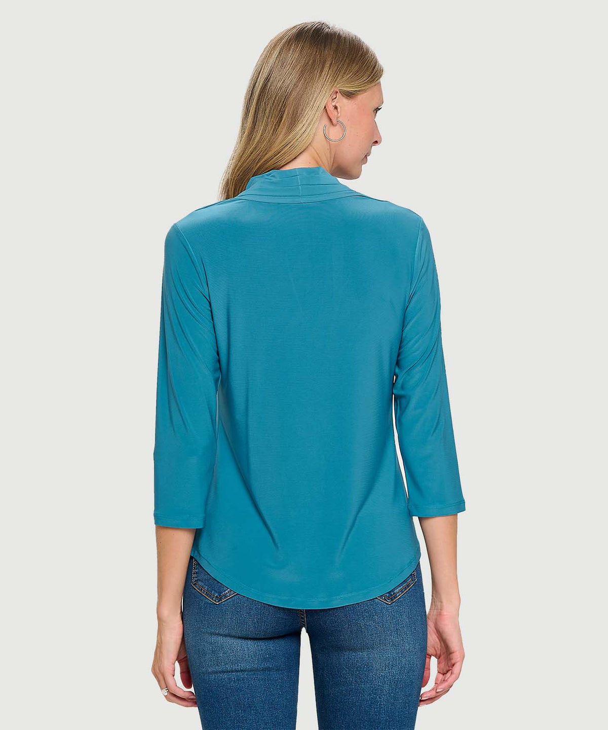 V-NECK PLEATED 3/4 SLEEVE TOP-TEAL-LAST TANGO