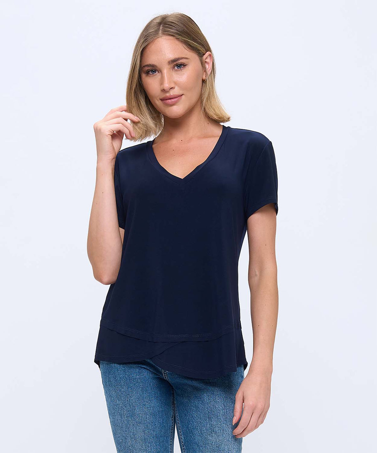 CAP SLEEVE TOP W/LAYERED HEM-NAVY-LAST TANGO