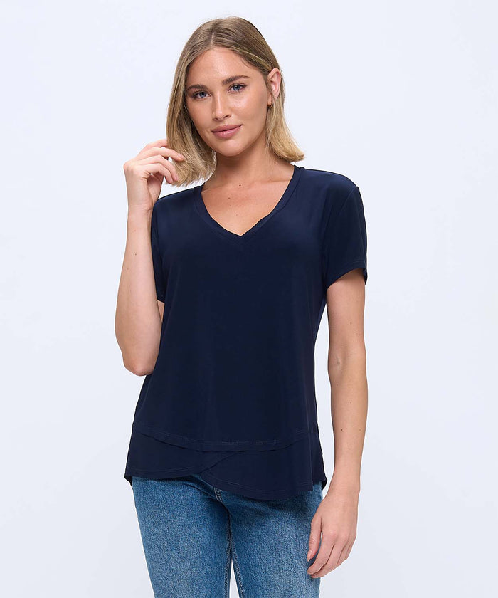 CAP SLEEVE TOP W/LAYERED HEM-NAVY-LAST TANGO