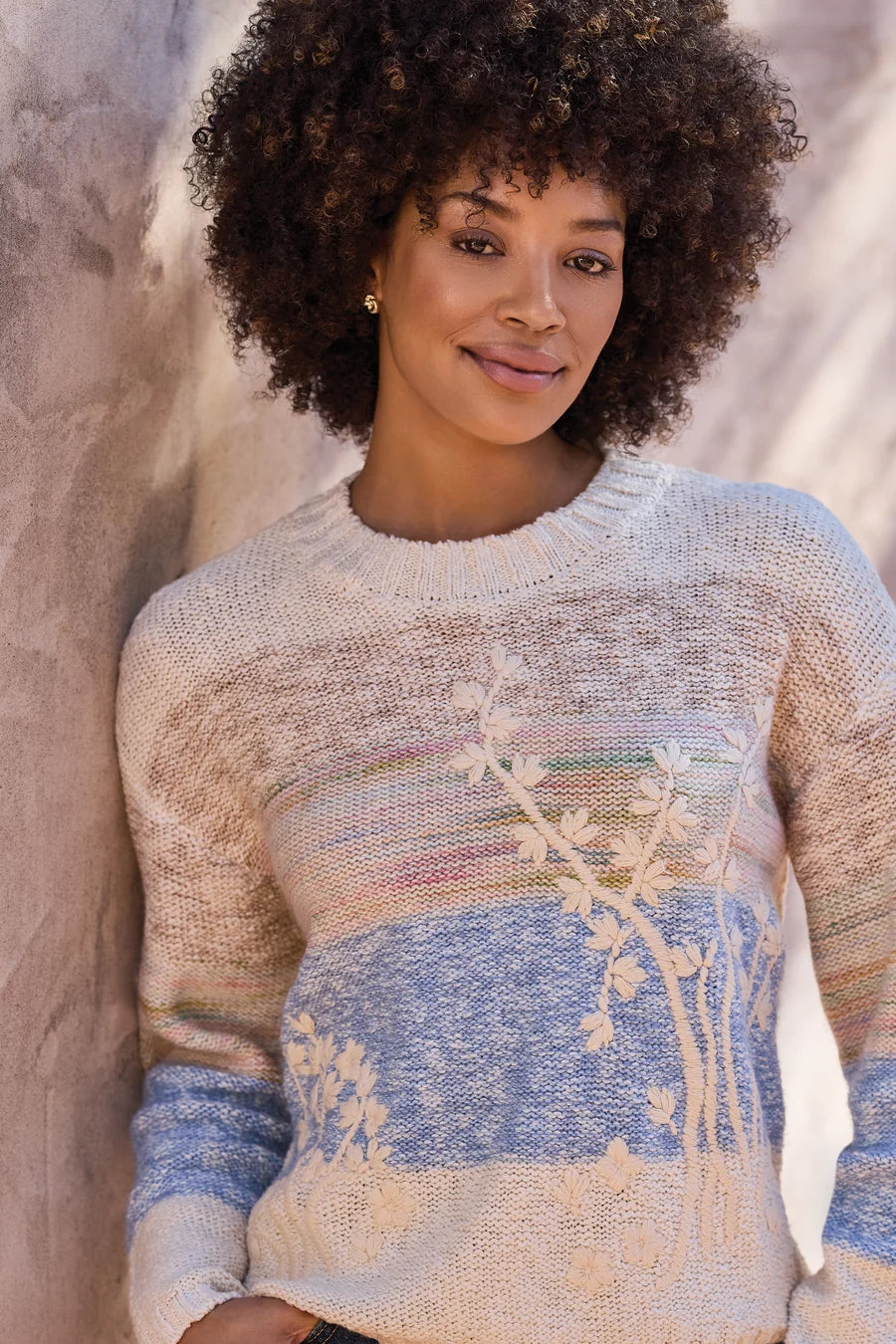 NOVELTY KNIT EMBROIDERED SWEATER-TRIBAL