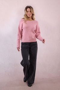 BOATNECK WITH V BACK BOW DETAIL SWEATER-PINK-MOLLY BRACKEN