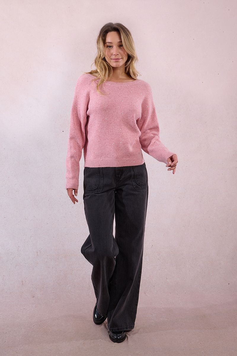 BOATNECK WITH V BACK BOW DETAIL SWEATER-PINK-MOLLY BRACKEN