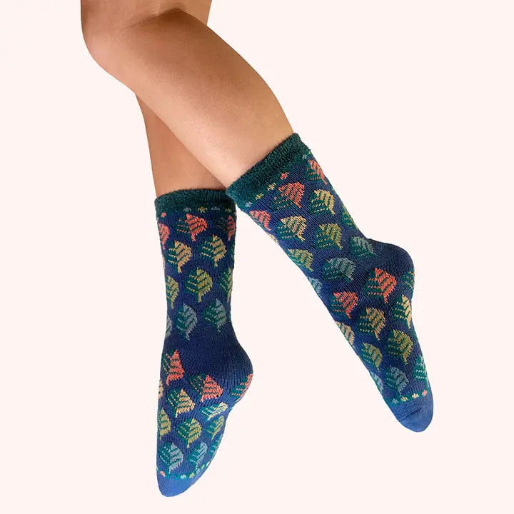 LEAVES COSY ANKLE SOCKS-POWDER