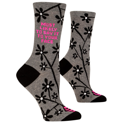 SAY IT TO YOUR FACE WOMENS' CREW SOCKS - BLUE Q