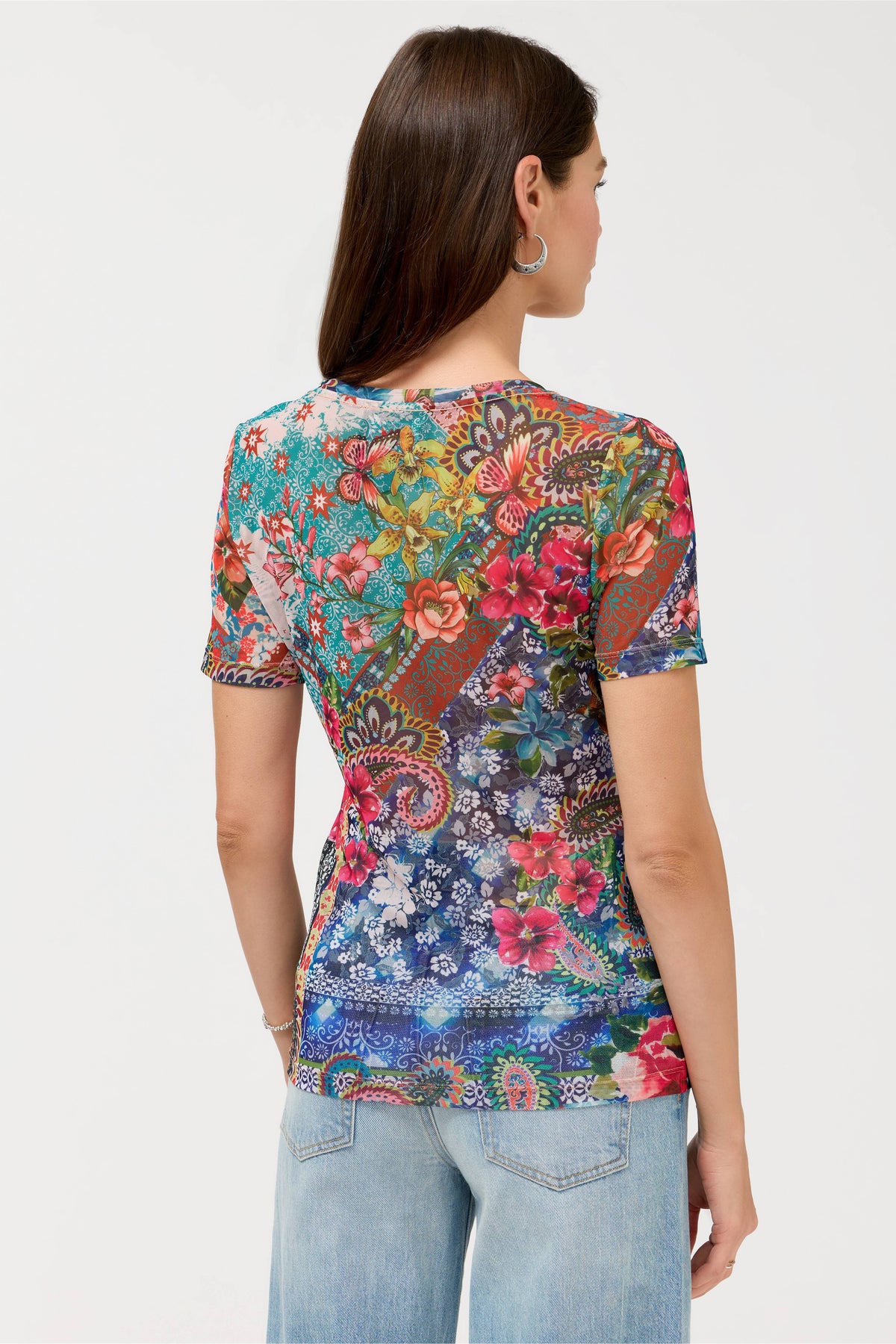 SHORT SLEEVE SCOOP NECK MESH TEE-EVIE-JOHNNY WAS
