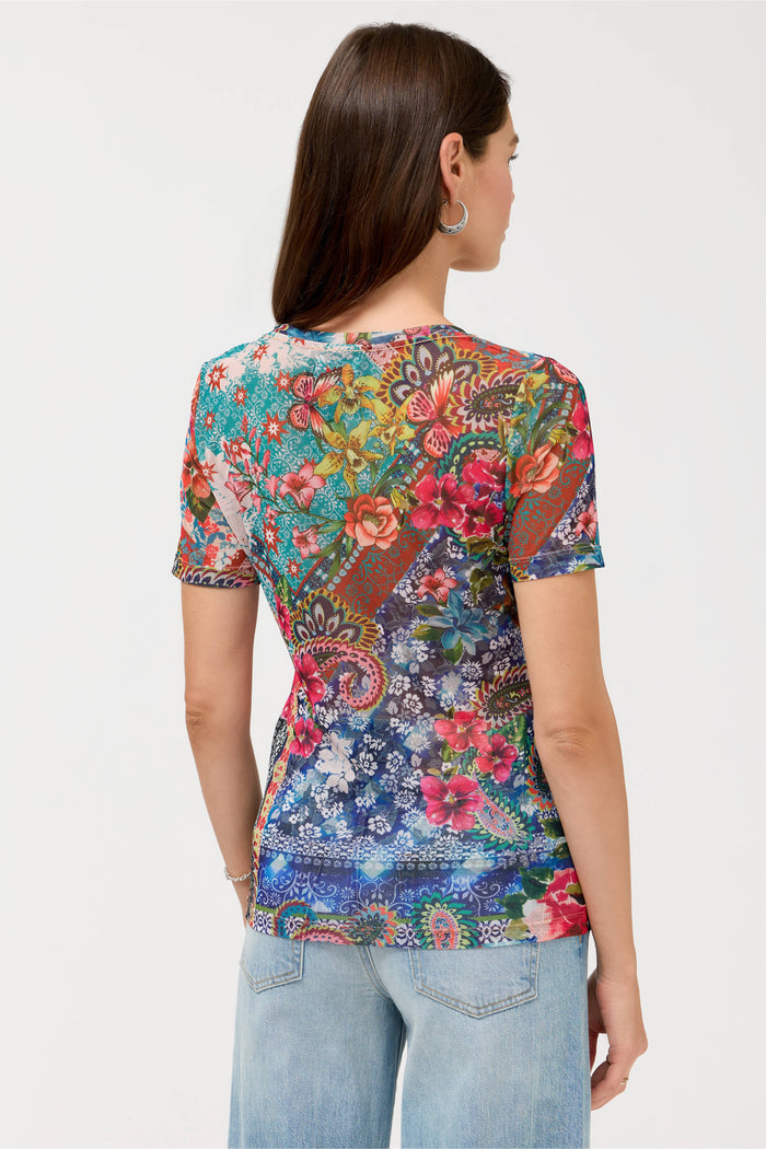 SHORT SLEEVE SCOOP NECK MESH TEE-EVIE-JOHNNY WAS