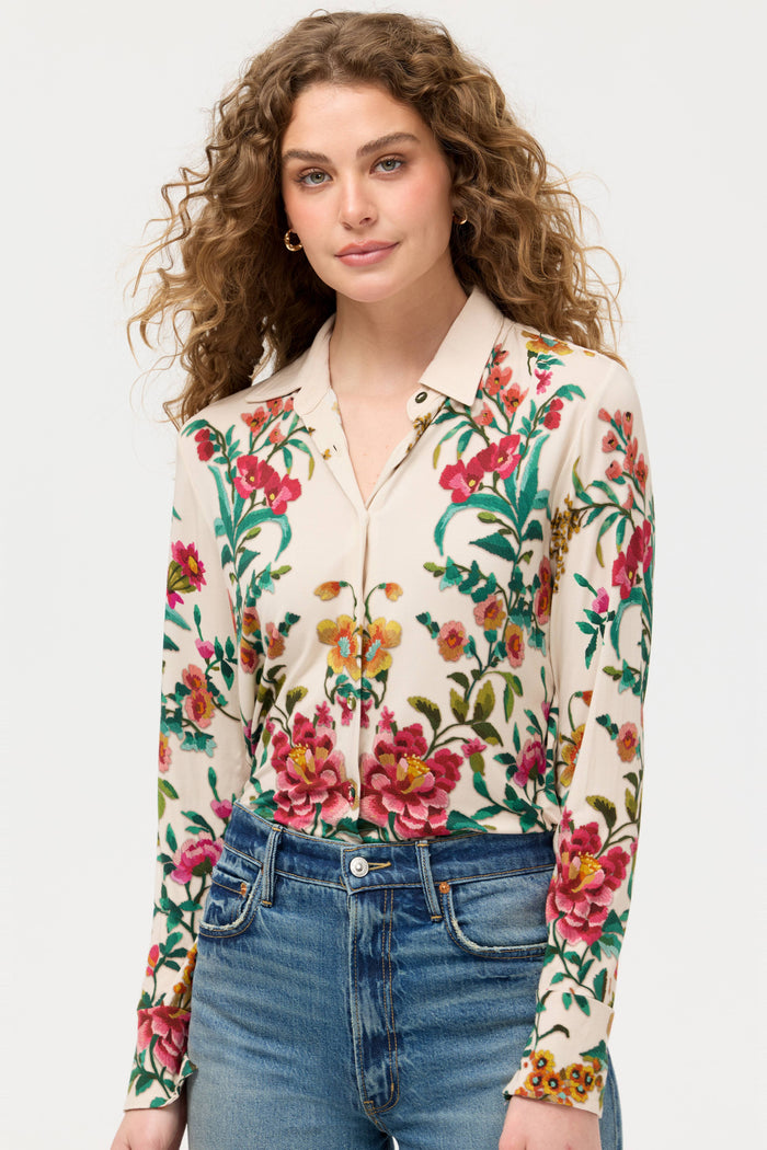 THE JANIE FAV BUTTON FRONT SHIRT-MIRAZE-JOHNNY WAS