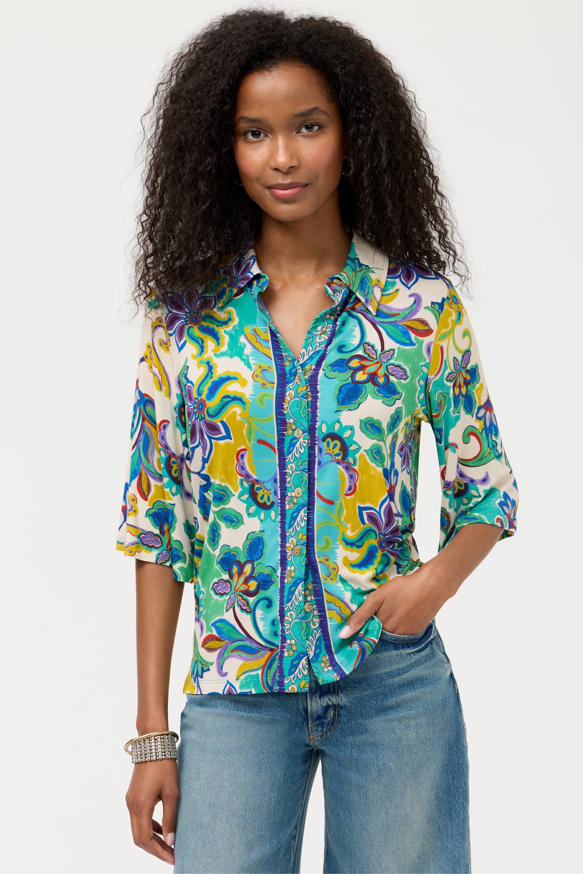THE JANIE FAV KIMONO SLEEVE BUTTON TOP-ROSEA-JOHNNY WAS