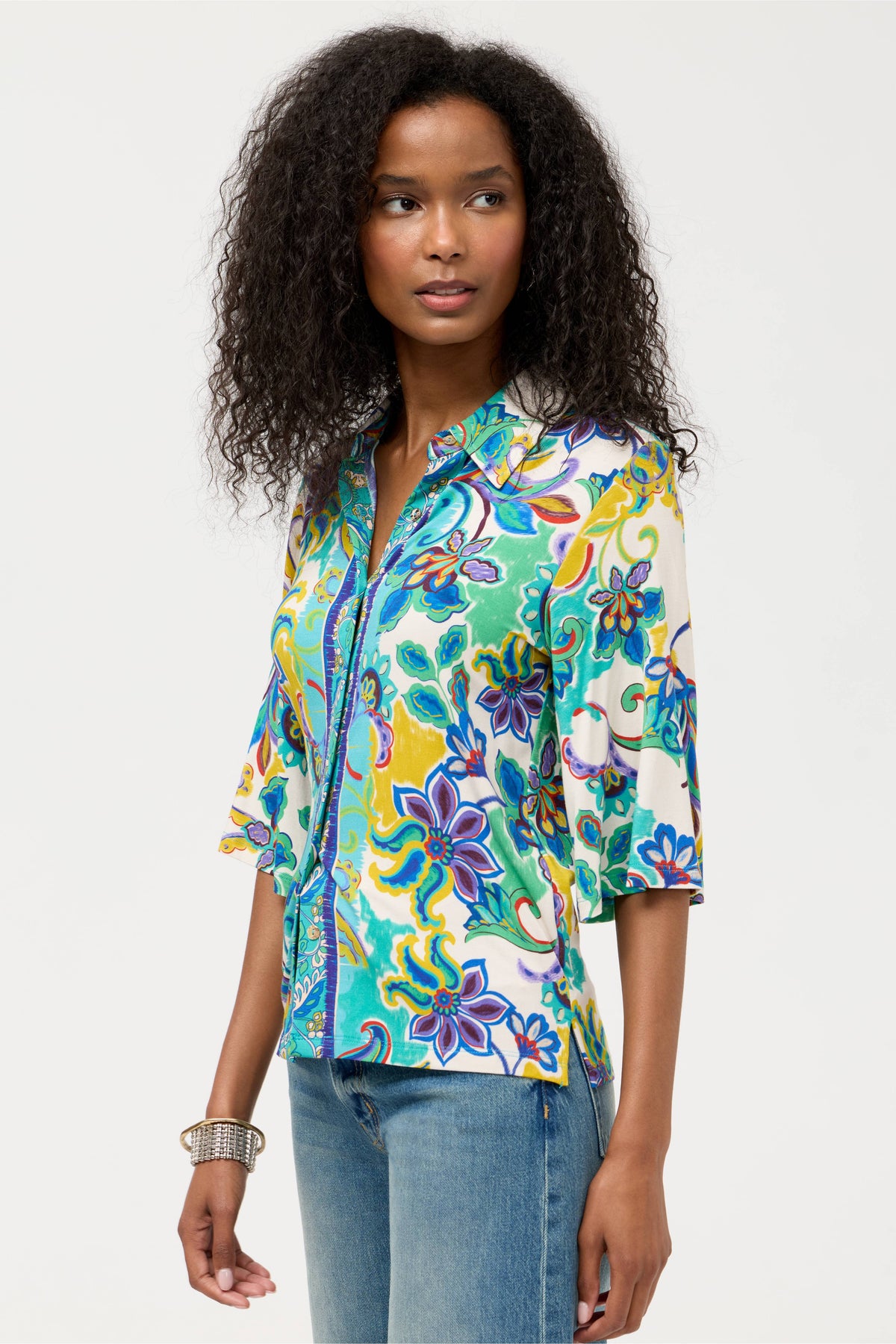 THE JANIE FAV KIMONO SLEEVE BUTTON TOP-ROSEA-JOHNNY WAS