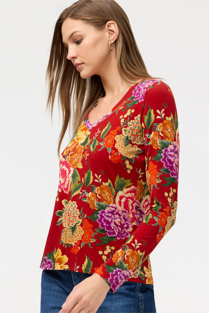 JANIE FAVORITE LONG SLEEVE V-NECK FITTED-RYUU FLOWER-JOHNNY WAS
