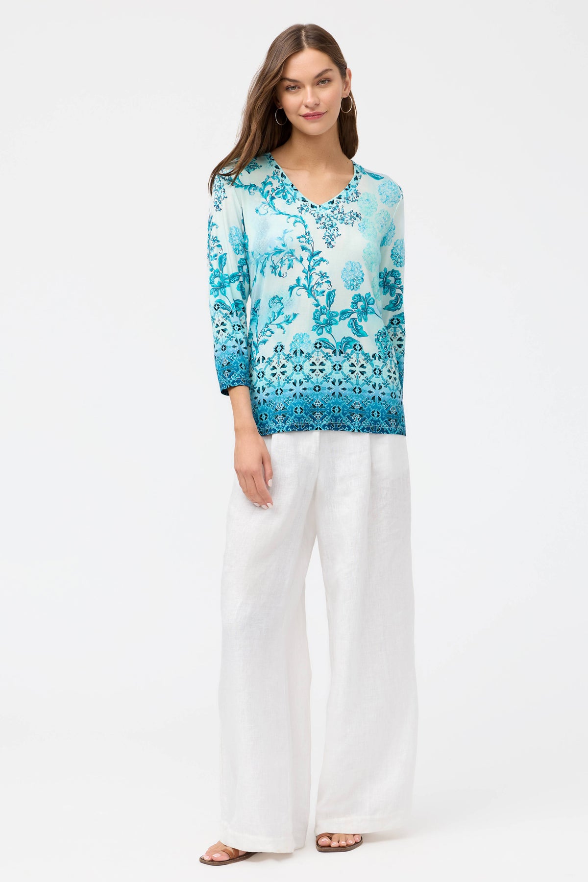 JANIE FAVORITE 3/4 SLEEVE V-NECK-VITTORIA SCARF-JOHNNY WAS