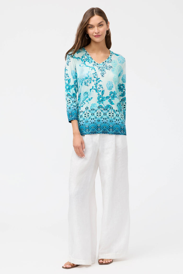 JANIE FAVORITE 3/4 SLEEVE V-NECK-VITTORIA SCARF-JOHNNY WAS