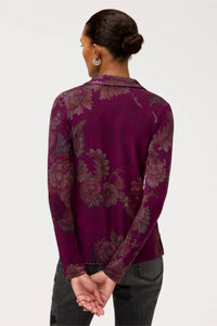 JANIE FAV FITTED L/S BUTTON-TAZARI BURGUNDY-JOHNNY WAS
