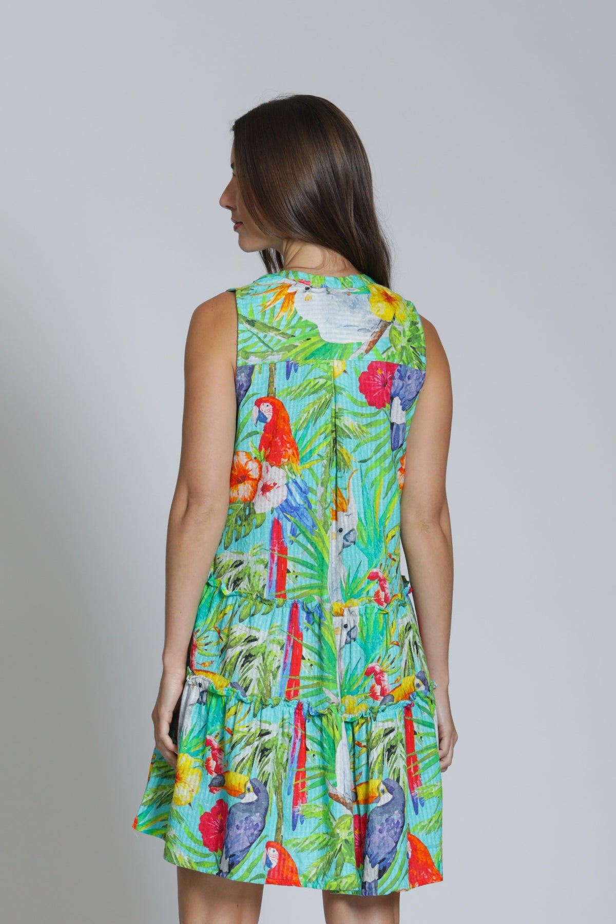 PIN TUCK SLEEVELESS TROPICAL DRESS-APNY