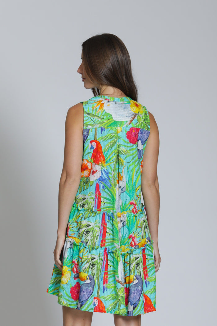 PIN TUCK SLEEVELESS TROPICAL DRESS-APNY
