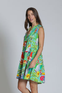 PIN TUCK SLEEVELESS TROPICAL DRESS-APNY
