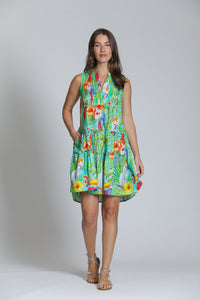 PIN TUCK SLEEVELESS TROPICAL DRESS-APNY