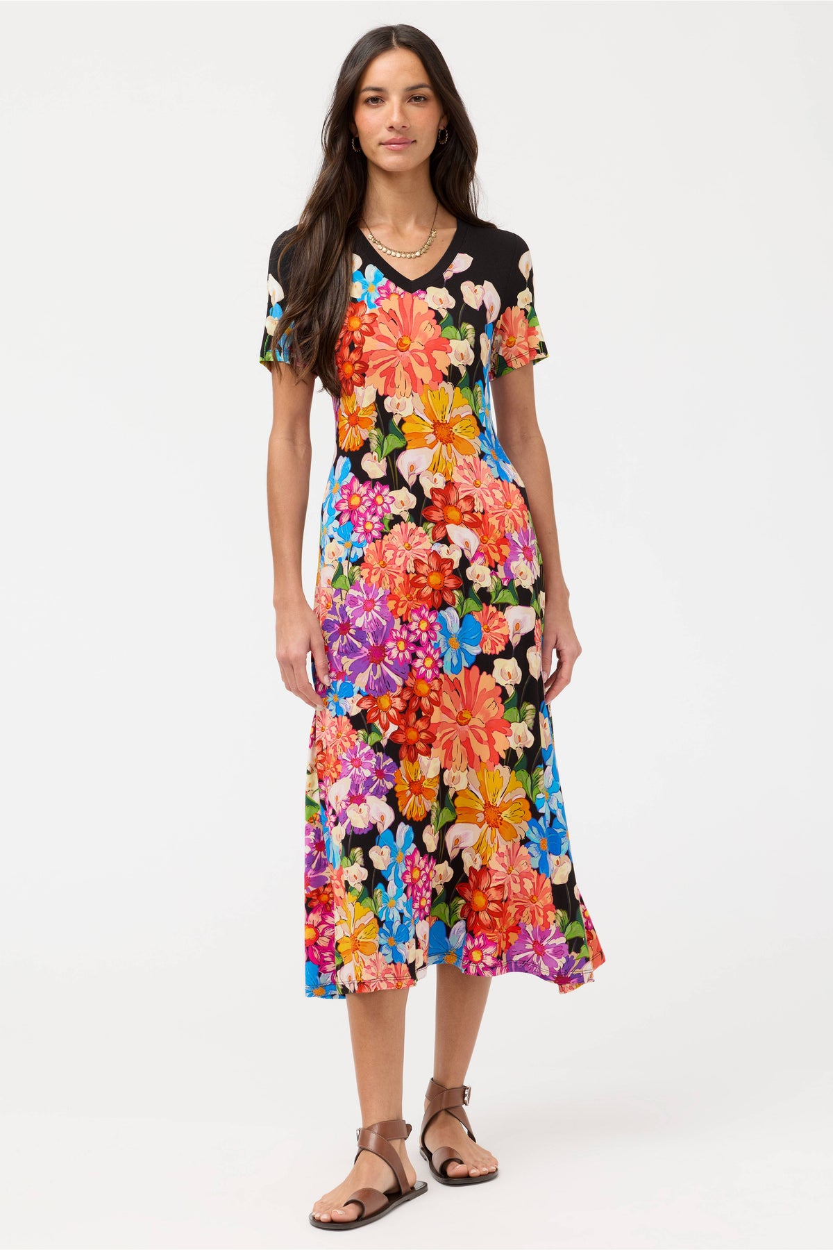 THE JANIE FAV V-NECK TEE DRESS-GERBERA-JOHNNY WAS