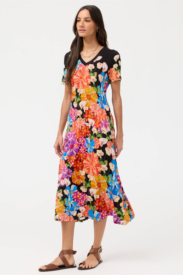 THE JANIE FAV V-NECK TEE DRESS-GERBERA-JOHNNY WAS
