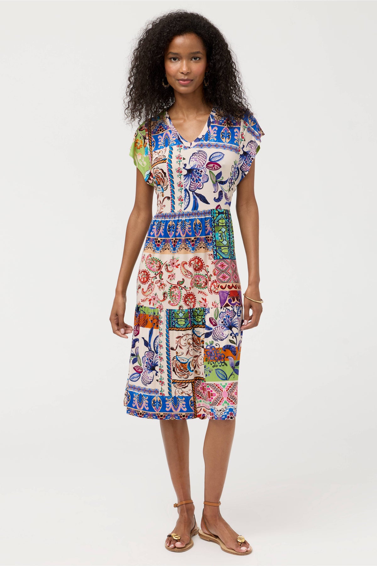 THE JANIE FAV TIER TEA V-NECK DRESS-ARMERIA SCARF PRINT-JOHNNY WAS