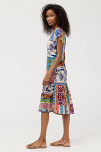 THE JANIE FAV TIER TEA V-NECK DRESS-ARMERIA SCARF PRINT-JOHNNY WAS