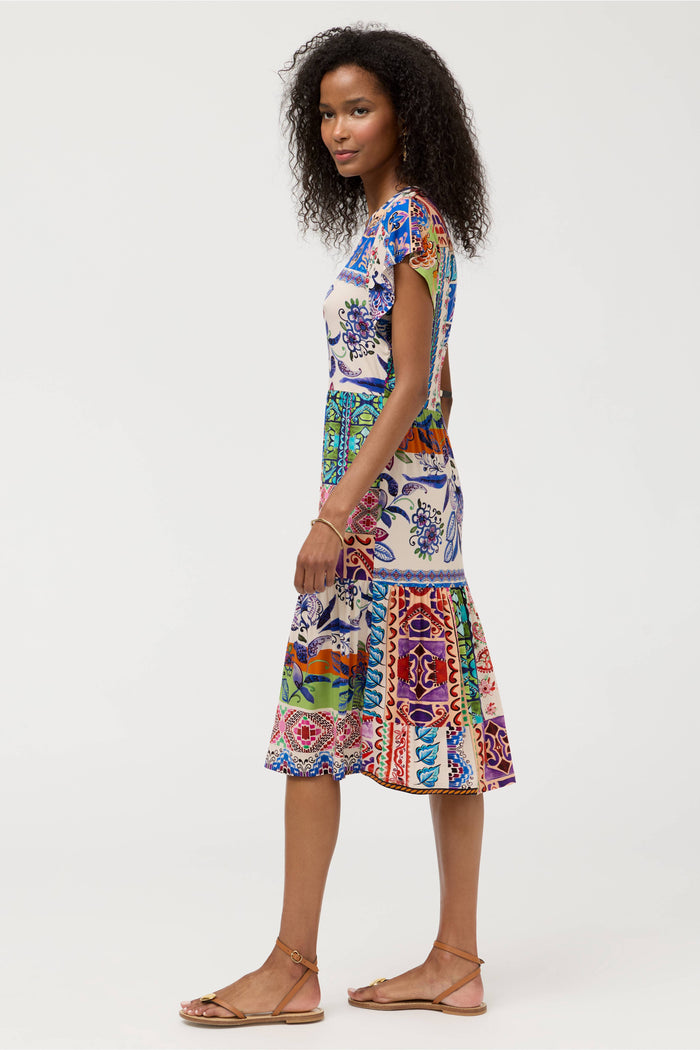 THE JANIE FAV TIER TEA V-NECK DRESS-ARMERIA SCARF PRINT-JOHNNY WAS