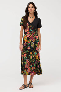 THE JANIE FAV V-NECK CAP SLEEVE DRESS-VALLEY OF THE FLEURS-JOHNNY WAS