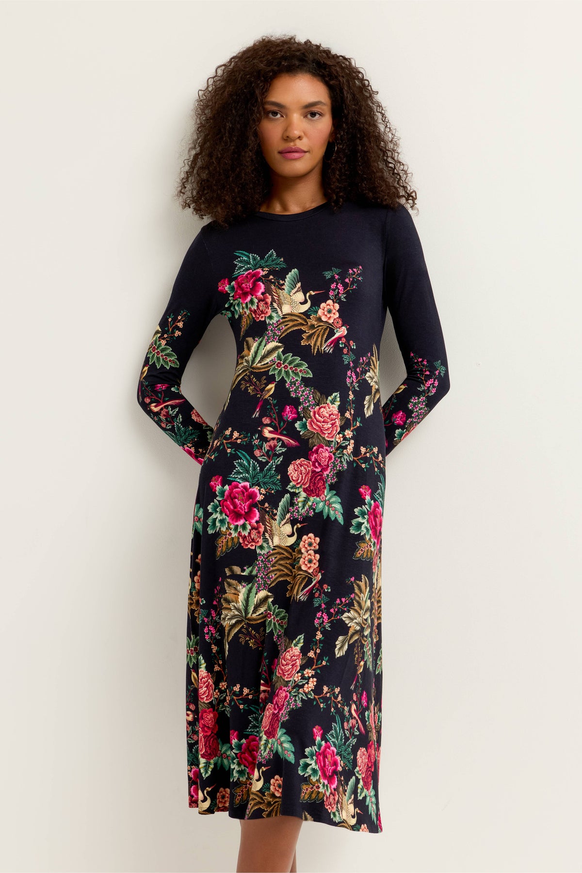 JANIE FAV LONG SLEEVE MIDI DRESS-LYRATA-JOHNNY WAS