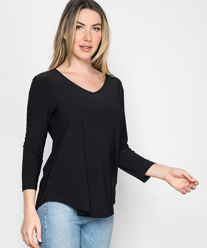 FLOWY V-NECK 3/4 SLV-BLACK-LAST TANGO