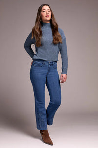 AUDREY HIGH RISE KICK FLARE JEANS W/EMBOSSED DETAIL-TRIBAL