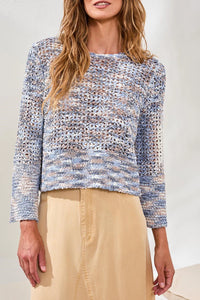 OPEN-STITCH CREW BELL SLEEVE SWEATER-TRIBAL