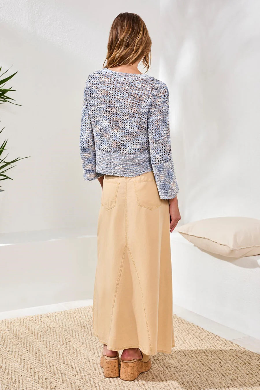 OPEN-STITCH CREW BELL SLEEVE SWEATER-TRIBAL