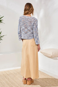 OPEN-STITCH CREW BELL SLEEVE SWEATER-TRIBAL