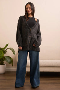 BLUE THRED OVERSIZE SWEATER CARDIGAN-H BLACK-TRIBA