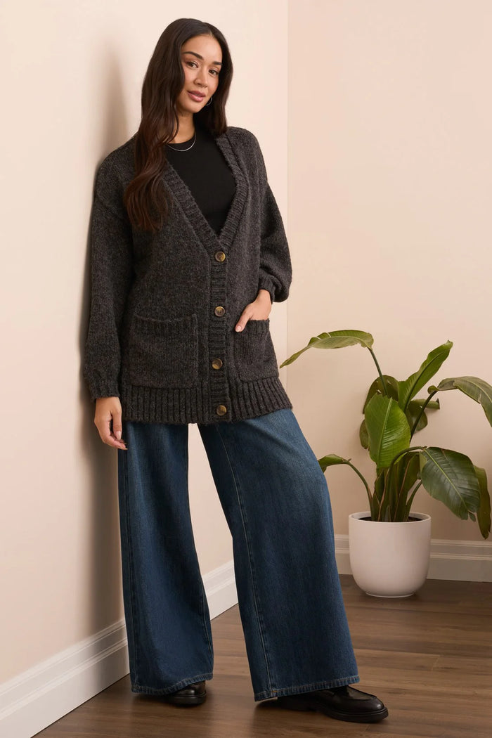 BLUE THRED OVERSIZE SWEATER CARDIGAN-H BLACK-TRIBA