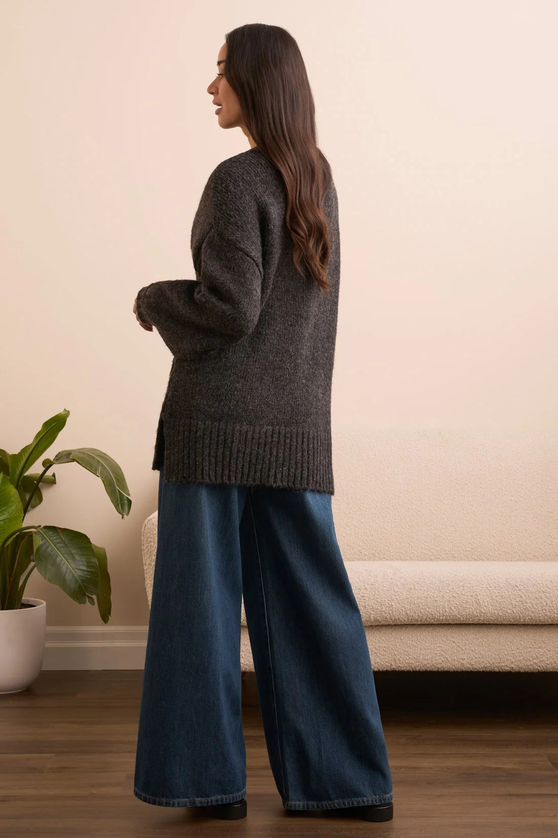 BLUE THRED OVERSIZE SWEATER CARDIGAN-H BLACK-TRIBA