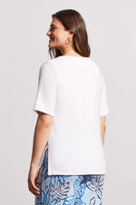 BOAT NECK ELBOW SLEEVE TOP-WHITE-TRIBAL