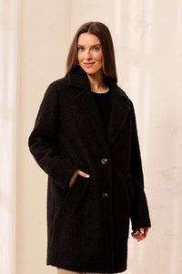BOUCLE SINGLE BREAST BUTTON FRONT COAT-BLACK-TRIBAL
