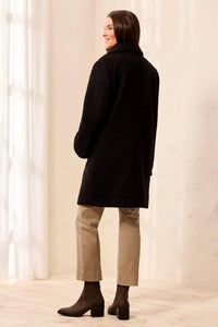 BOUCLE SINGLE BREAST BUTTON FRONT COAT-BLACK-TRIBAL