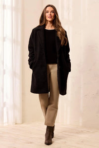 BOUCLE SINGLE BREAST BUTTON FRONT COAT-BLACK-TRIBAL
