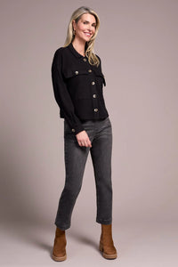 BRUSHED WAFFLE KNIT SHACKET-BLACK-TRIBAL