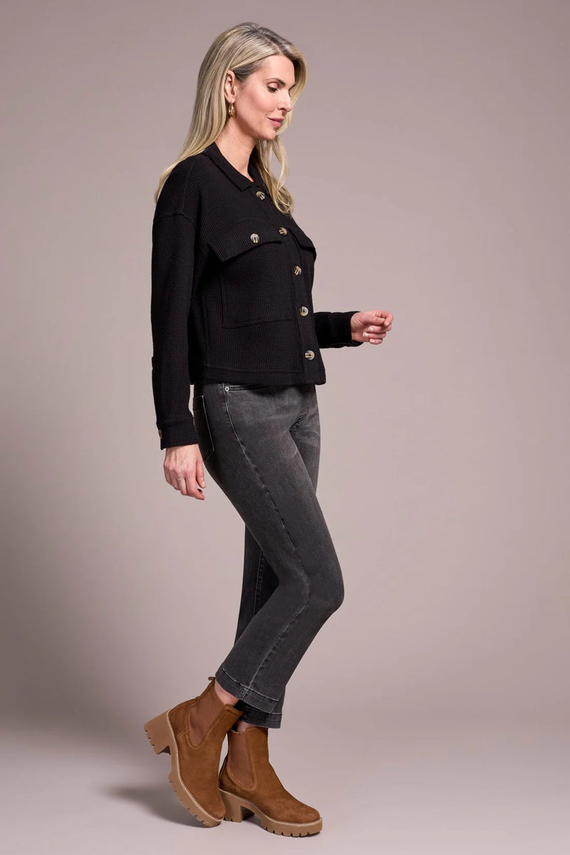 BRUSHED WAFFLE KNIT SHACKET-BLACK-TRIBAL